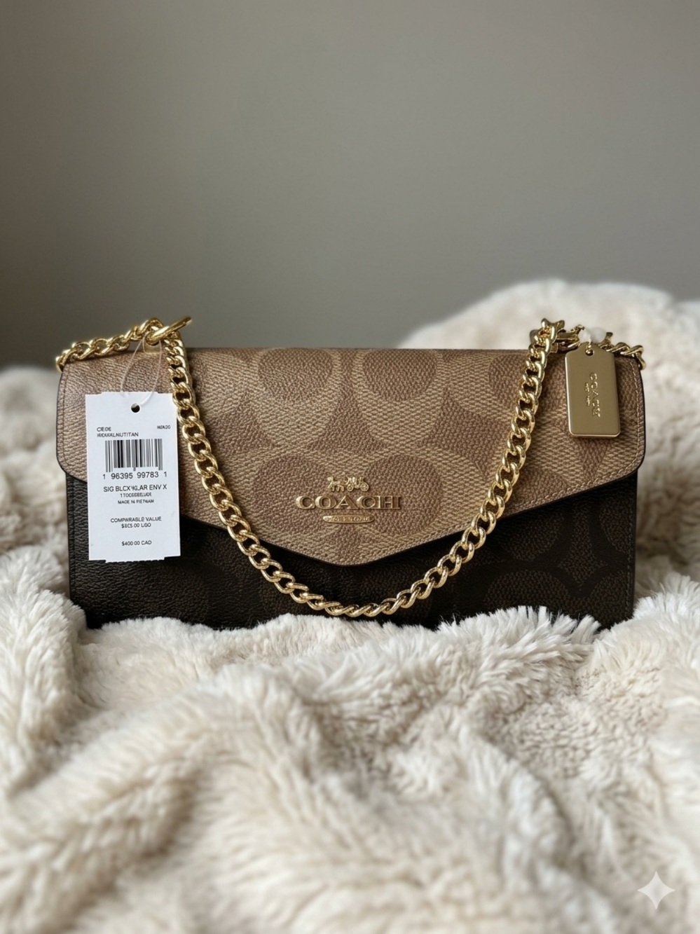 Coach Colorblock Signature Chain Shoulder Bag - Brown/Black with Gold Hardware